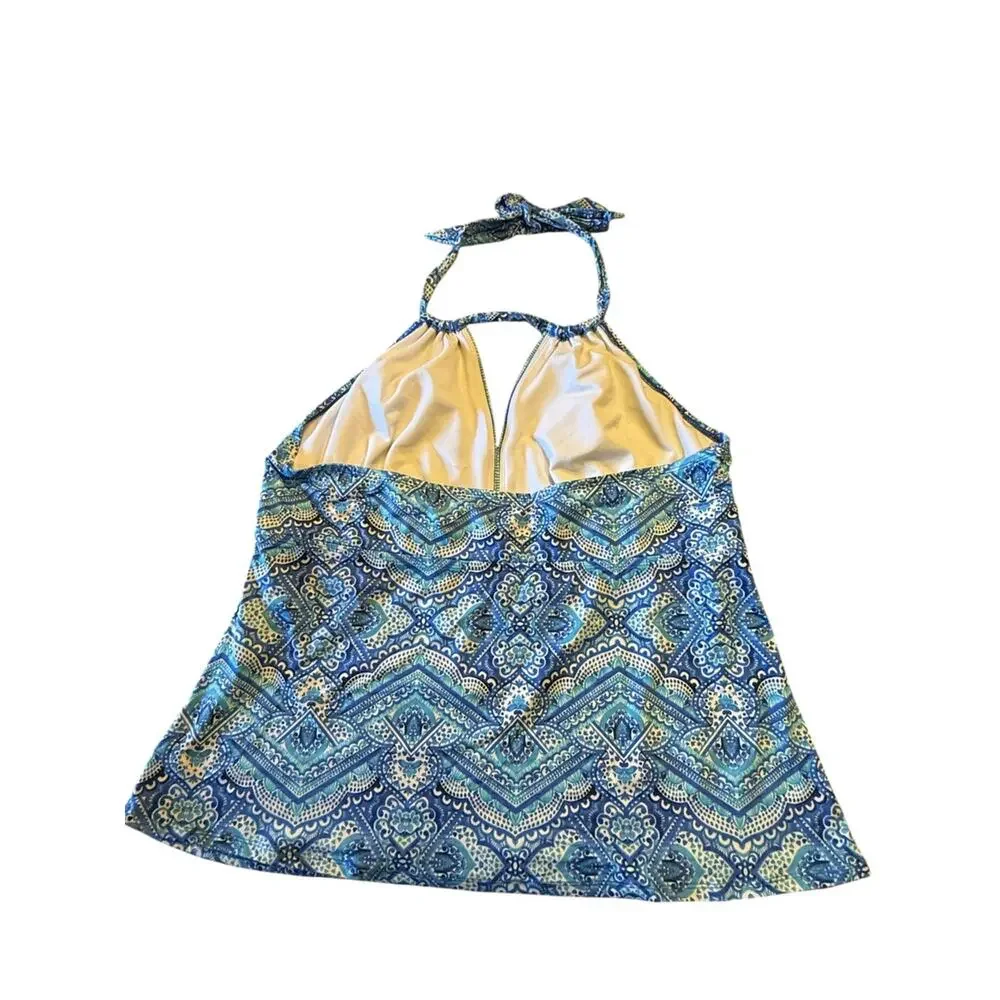 Liz Claiborne Womens 22W Blue Patterned Halter Tankini Top Only